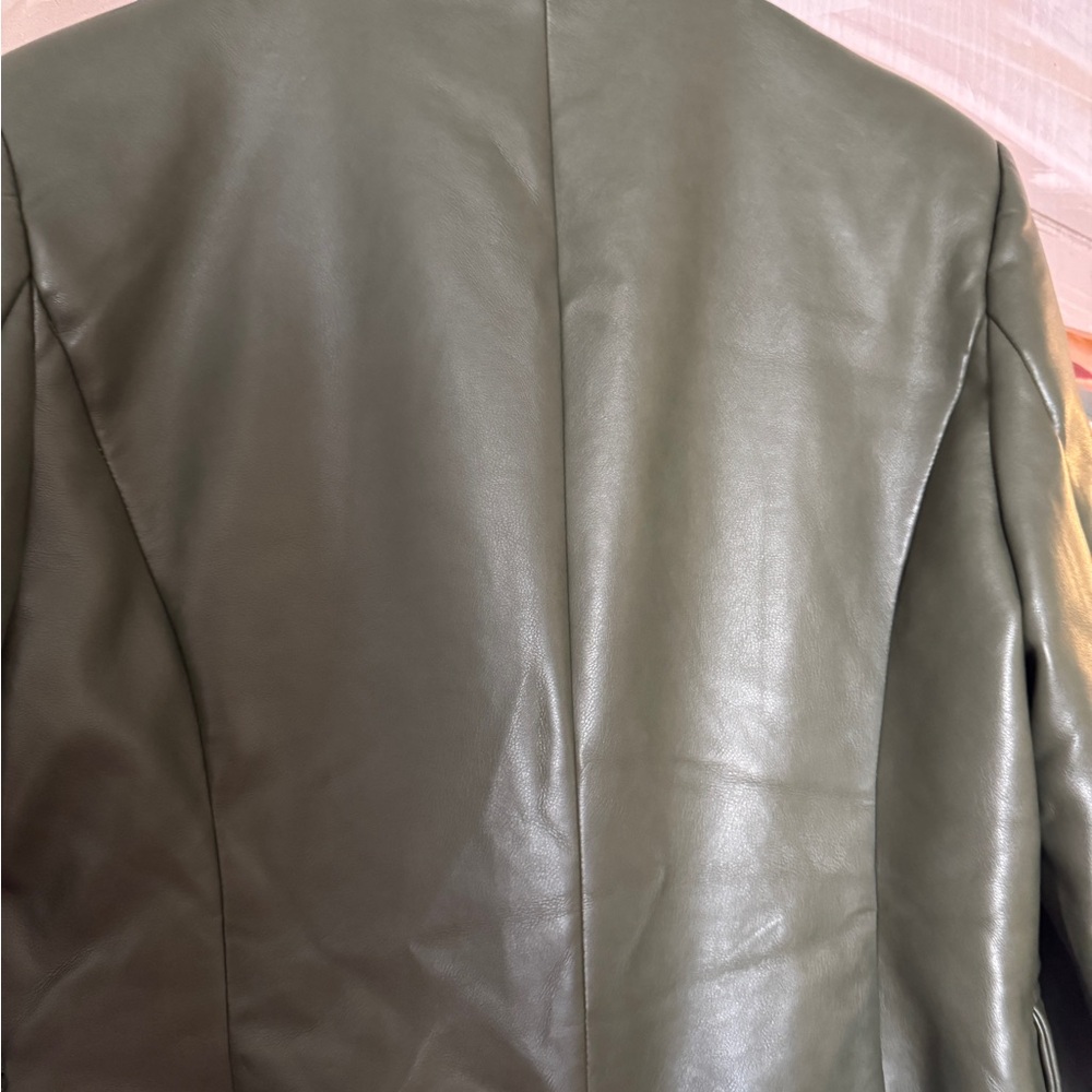 Avec Les Filles  Olive  faux Leather Jacket with Gold Buttons - Picture 8 of 11